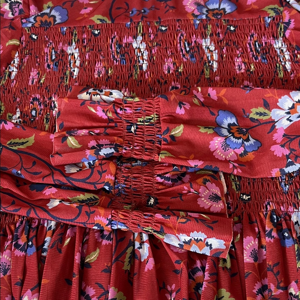 Chelsea & Violet Red Floral Smocked Long-Sleeve Crop Top - Picture 7 of 11